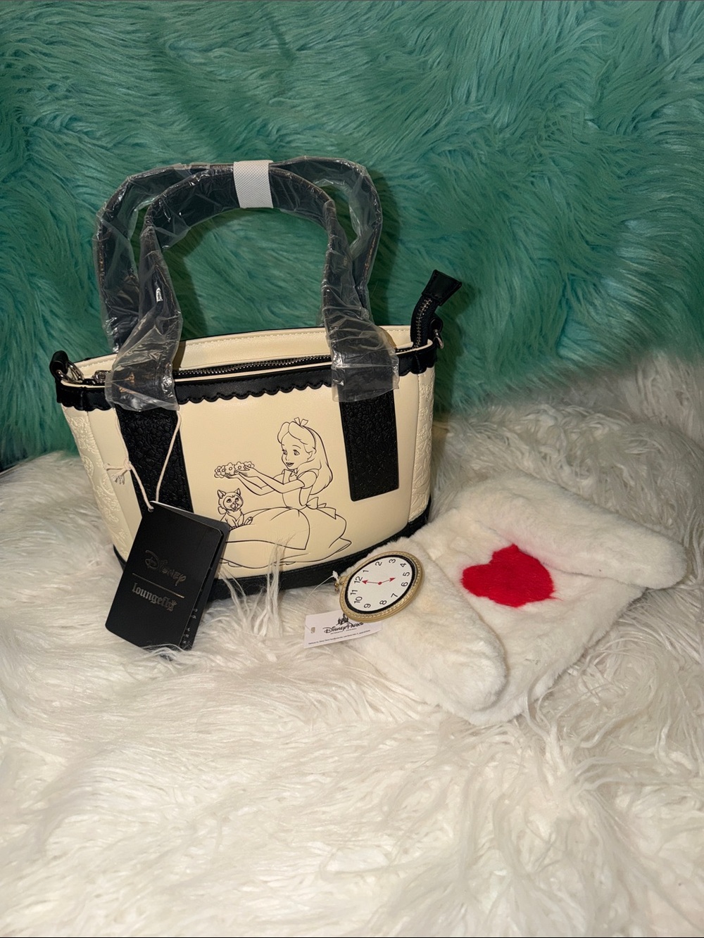 NWT Disney Loungefly Alice in Wonderland Crossbody and Disney parks white rabbit